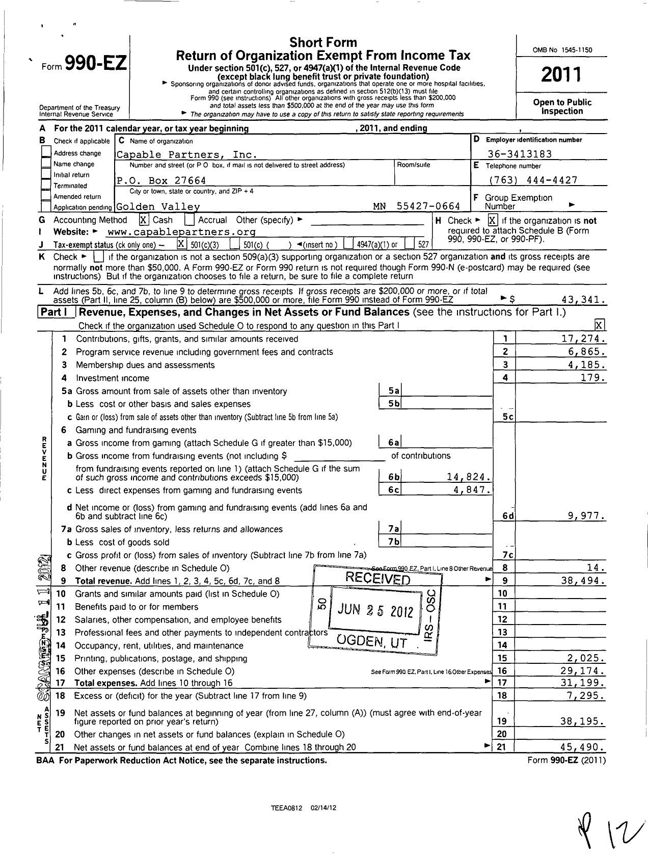 Image of first page of 2011 Form 990EZ for Capable Partners