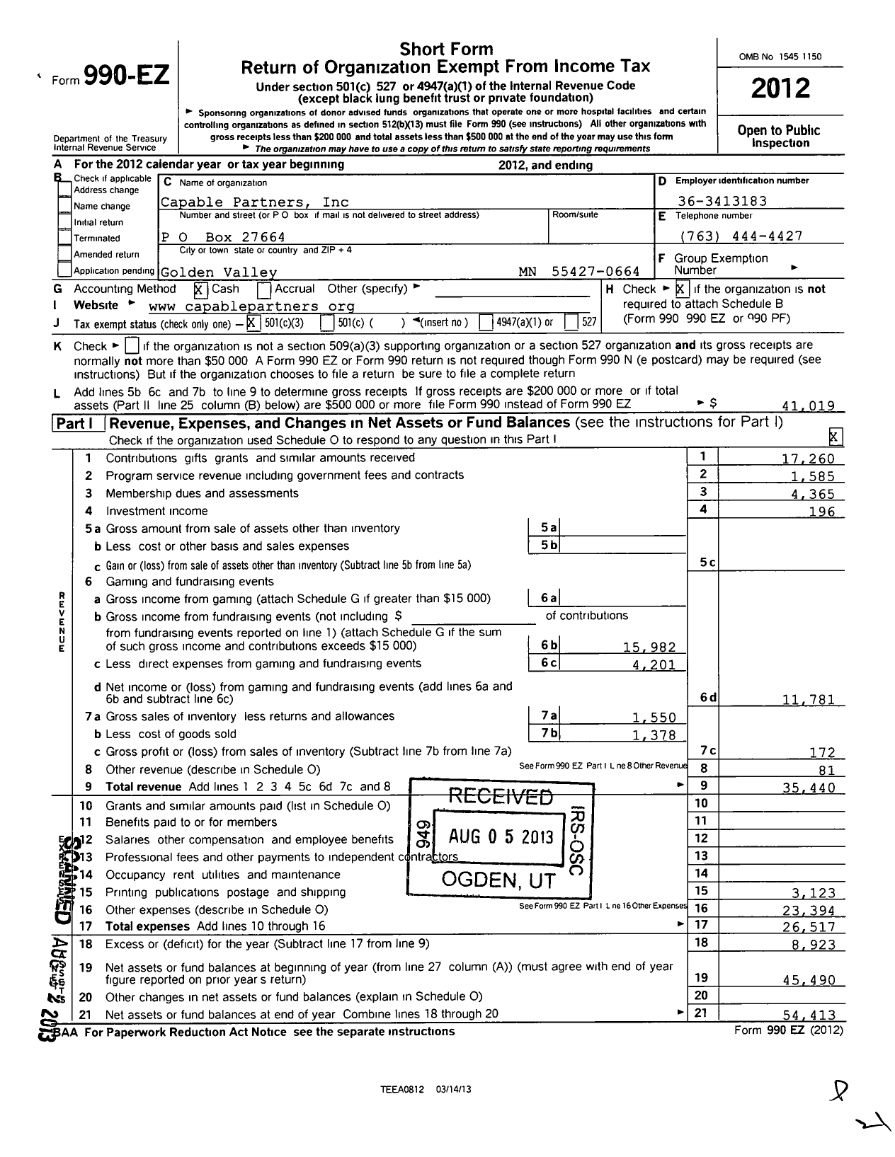 Image of first page of 2012 Form 990EZ for Capable Partners