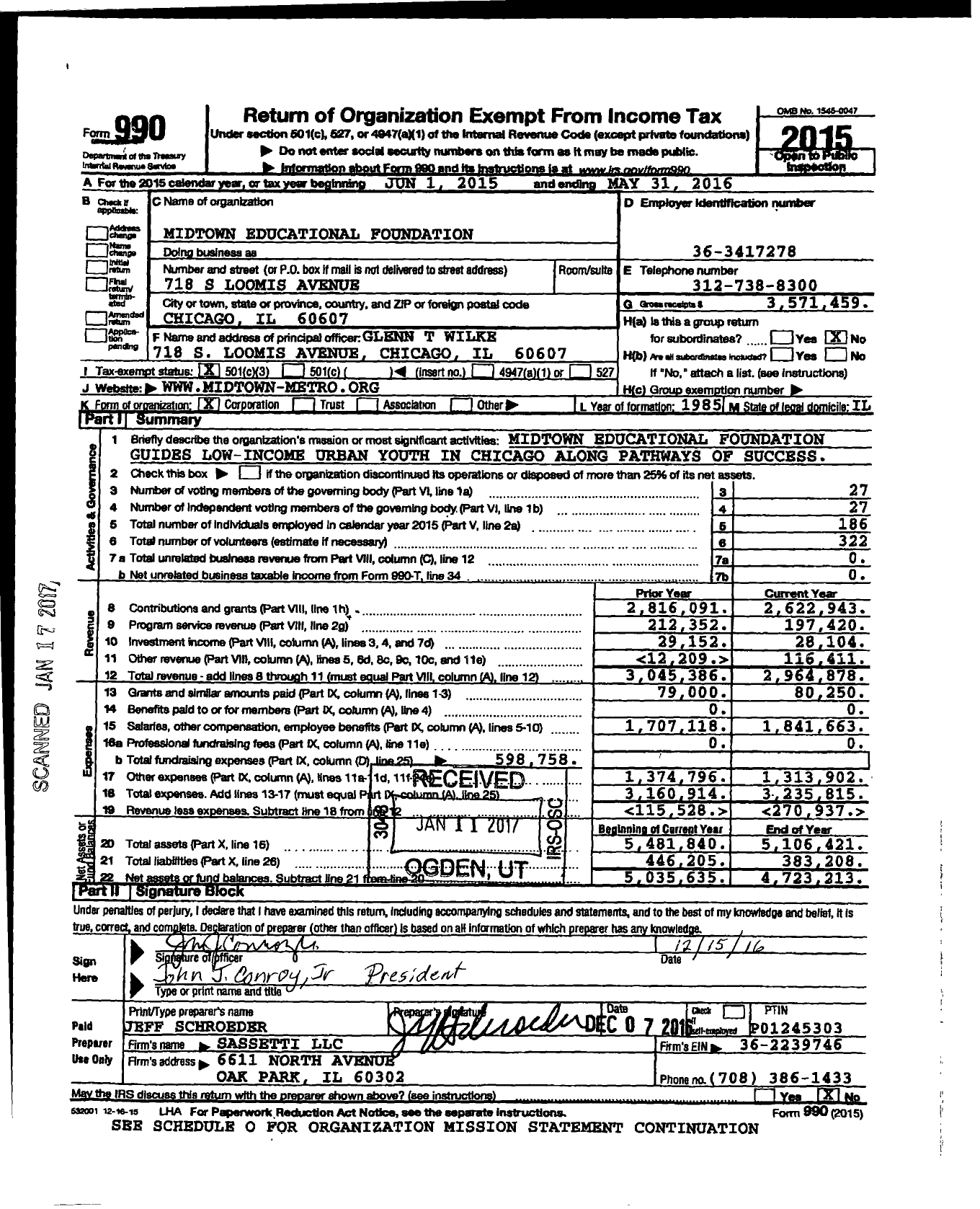 Image of first page of 2015 Form 990 for Midtown Educational Foundation (MEF)