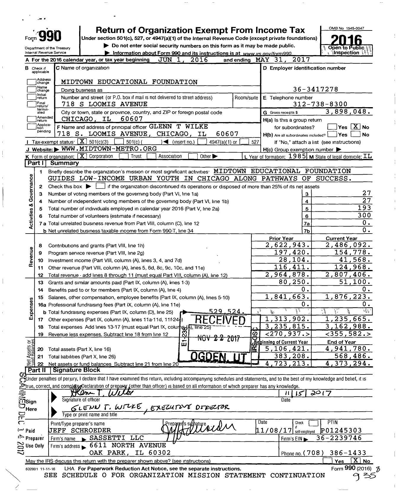 Image of first page of 2016 Form 990 for Midtown Educational Foundation (MEF)