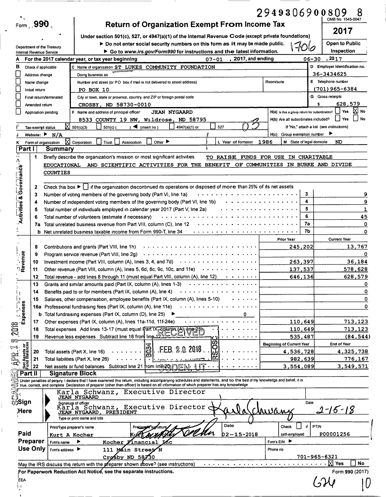 Image of first page of 2016 Form 990 for St Lukes Community Foundation