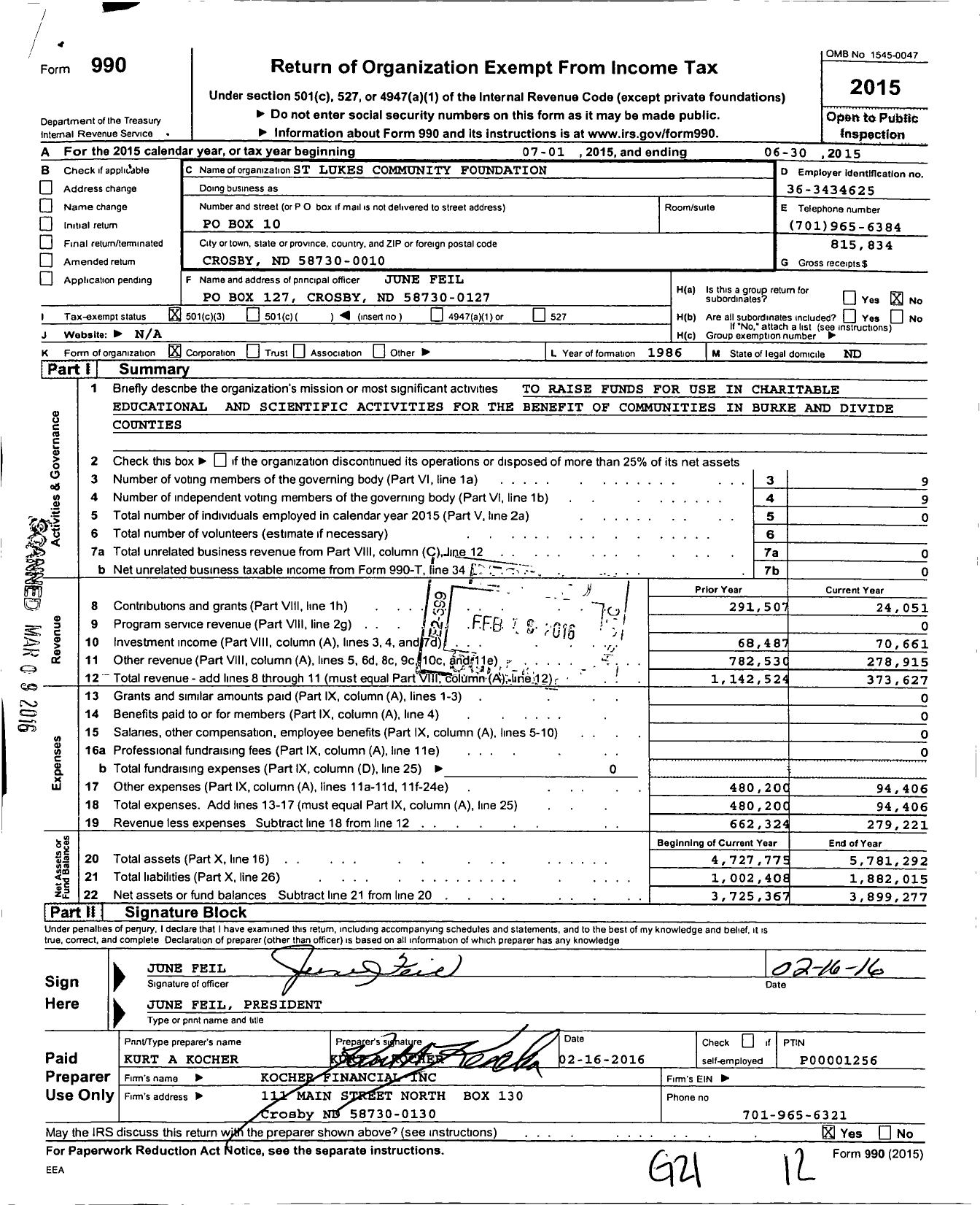 Image of first page of 2014 Form 990 for St Lukes Community Foundation