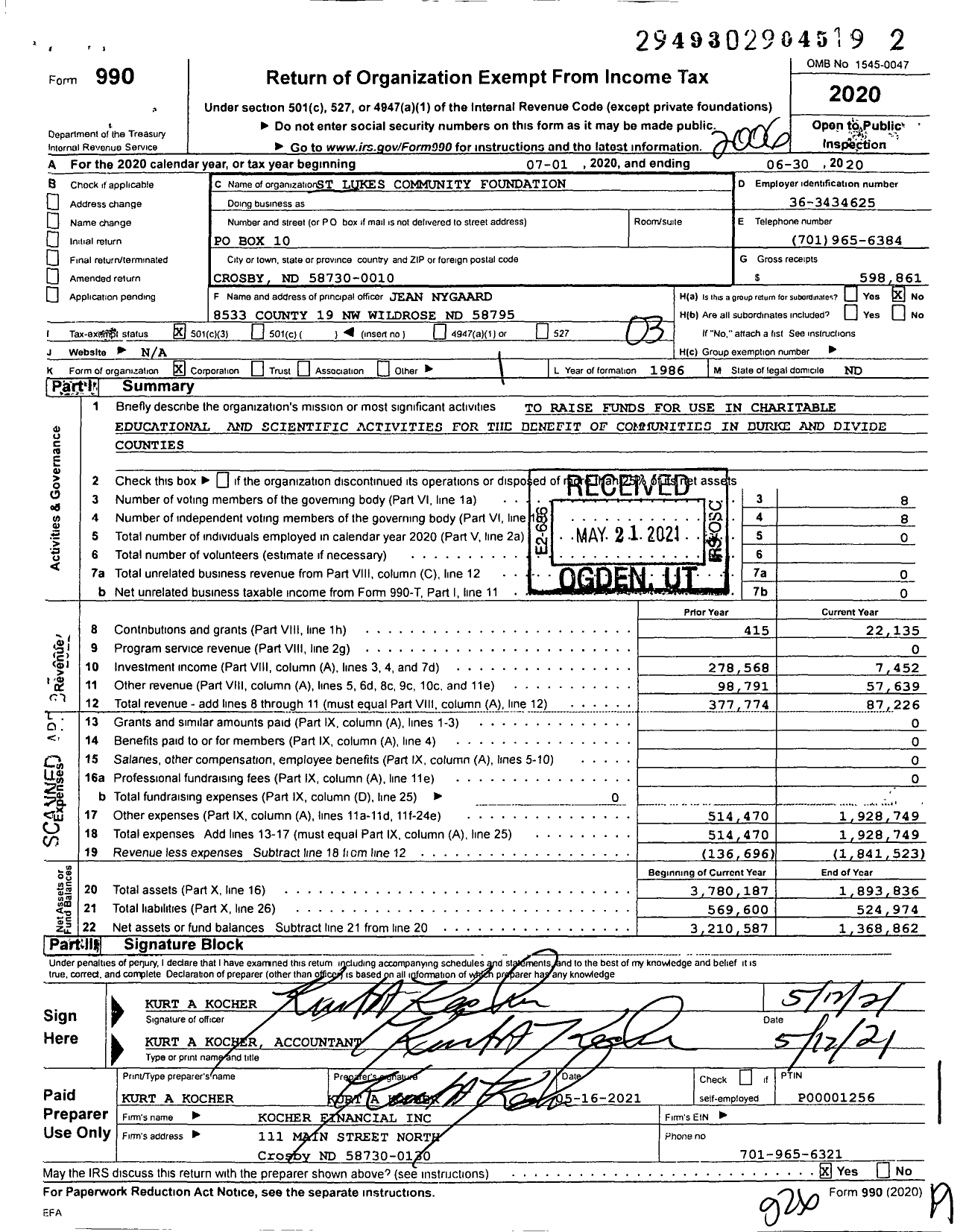 Image of first page of 2019 Form 990 for St Lukes Community Foundation