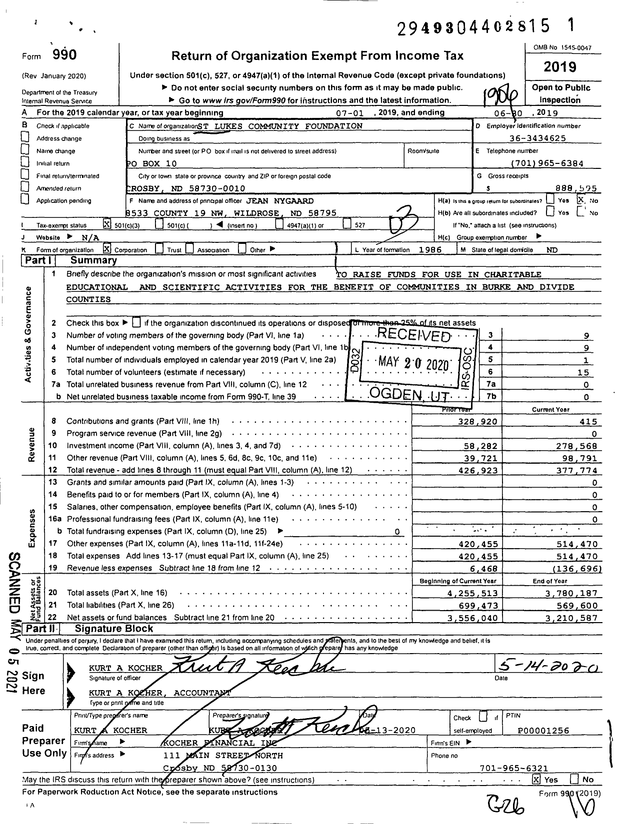 Image of first page of 2018 Form 990 for St Lukes Community Foundation