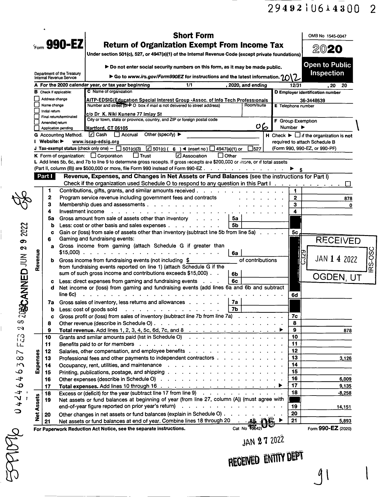 Image of first page of 2020 Form 990EO for Education Special Interest Group - Association of Info Tech Professionals