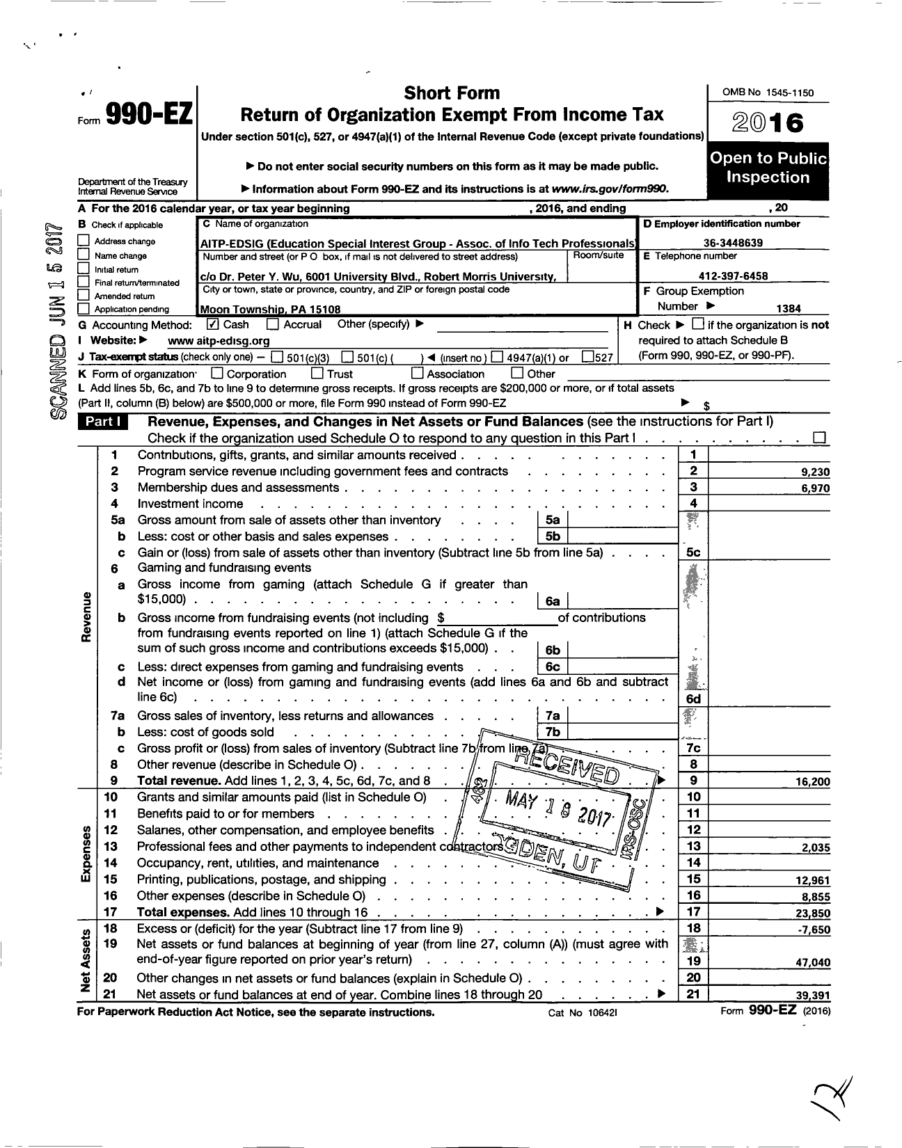 Image of first page of 2016 Form 990EO for Education Special Interest Group - Association of Info Tech Professionals