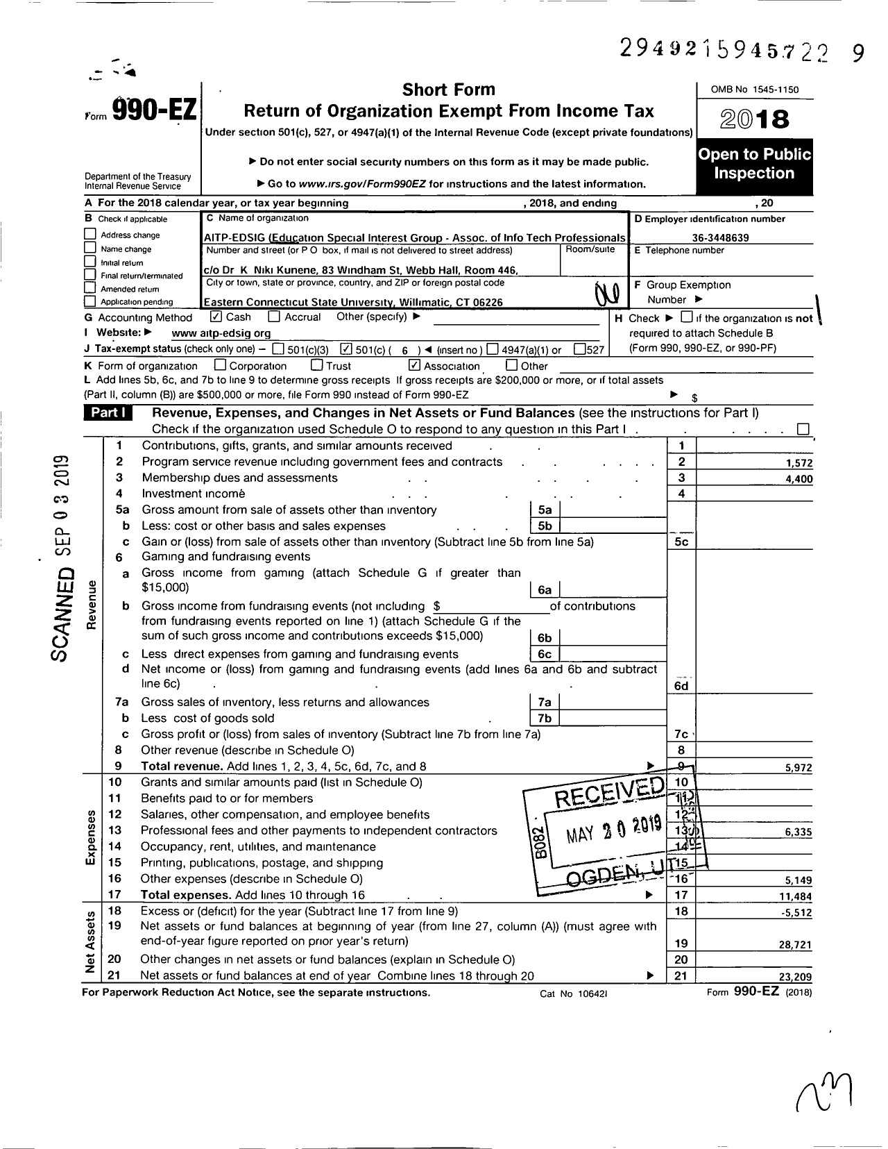 Image of first page of 2018 Form 990EO for Education Special Interest Group - Association of Info Tech Professionals