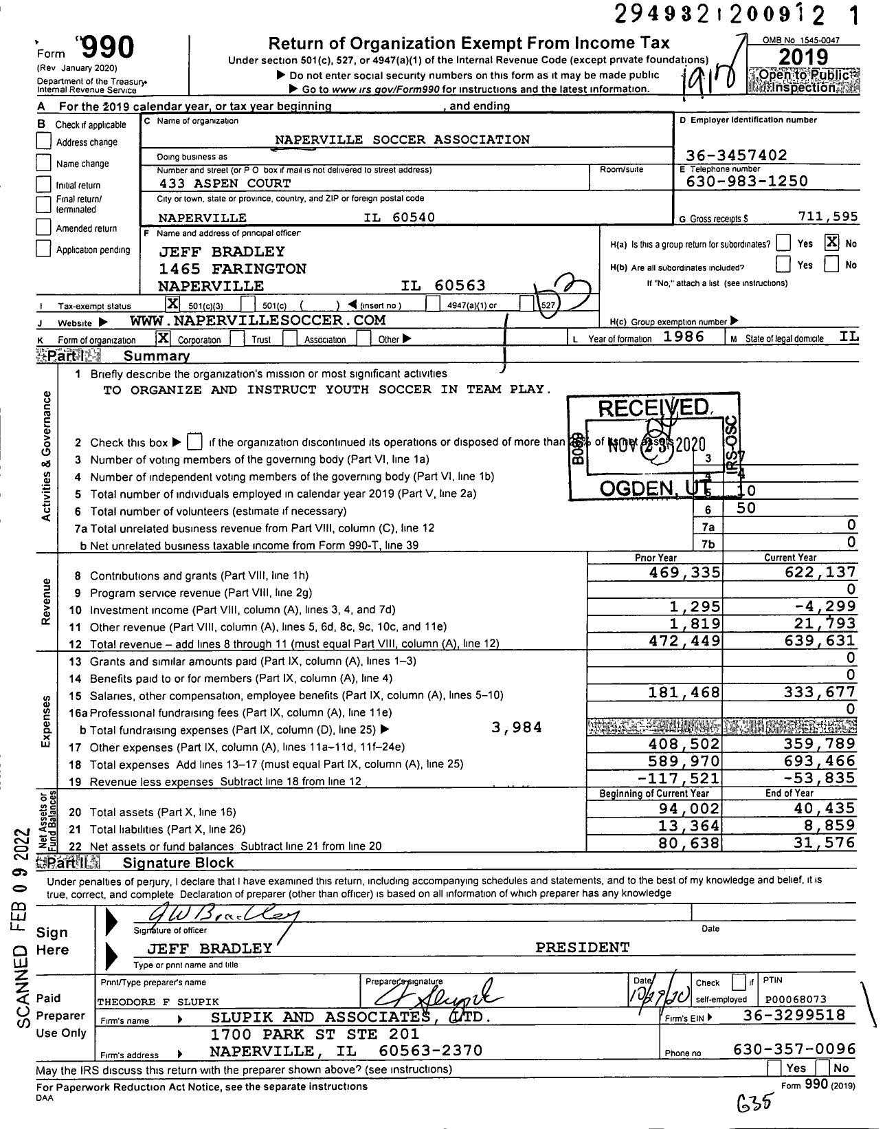 Image of first page of 2019 Form 990 for Naperville Soccer Association