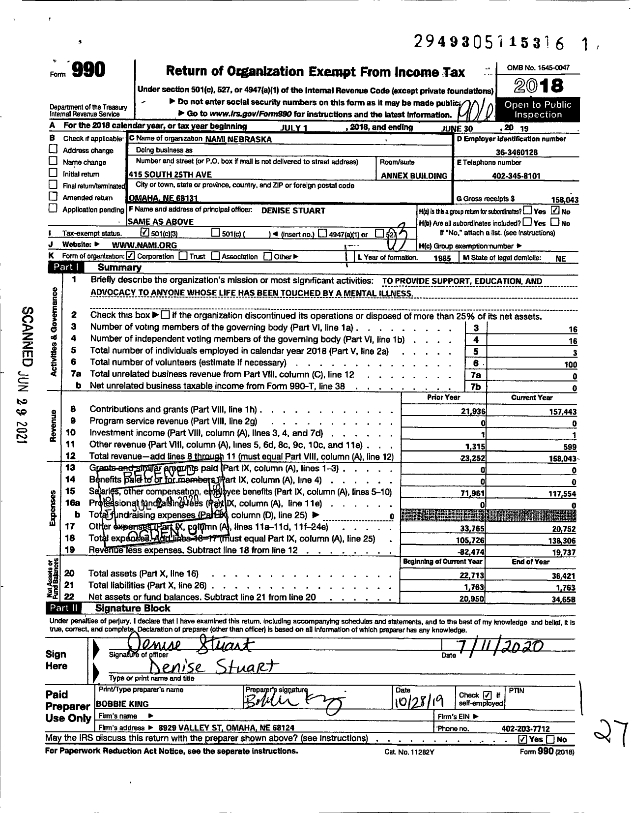 Image of first page of 2018 Form 990 for Nami Nebraska