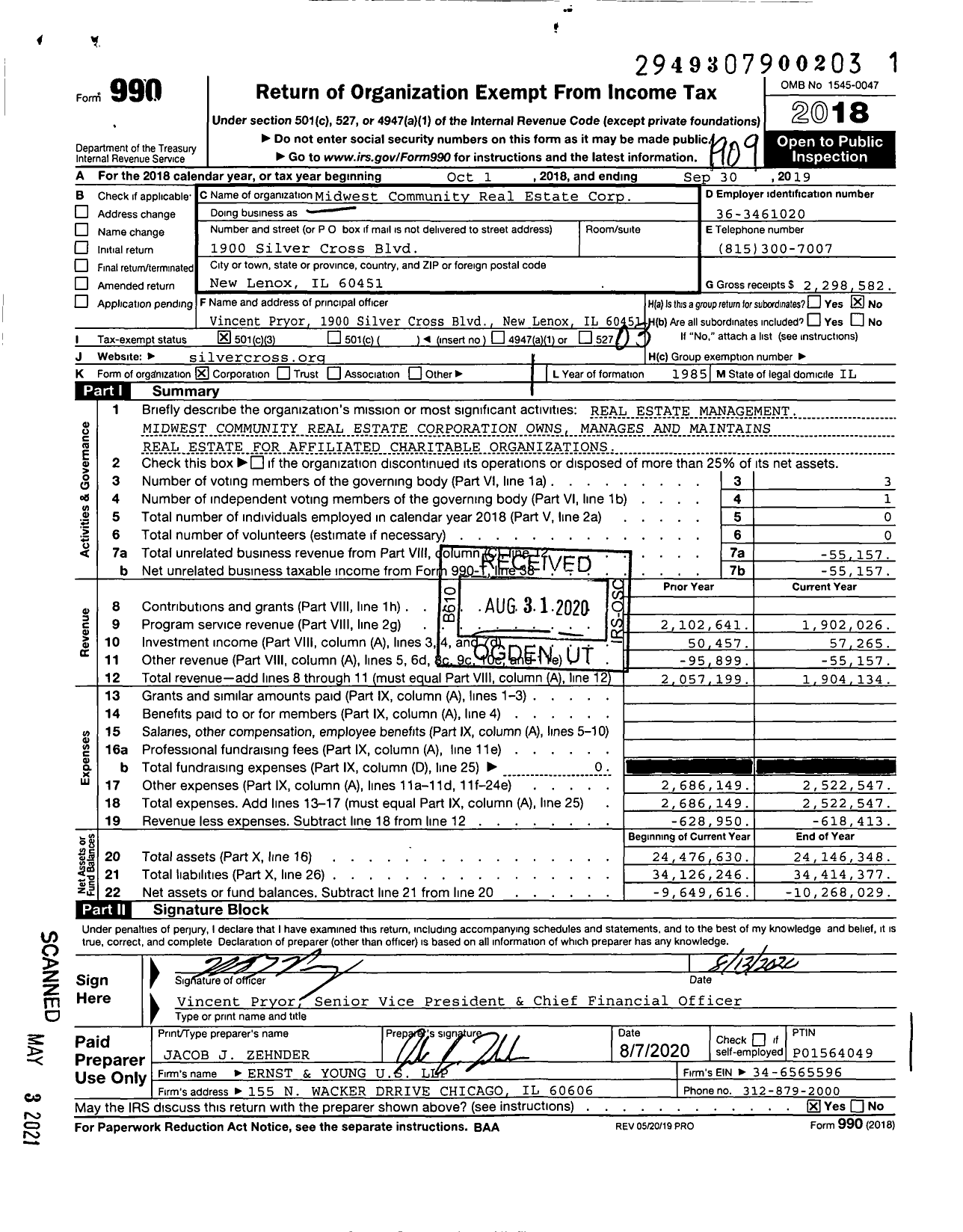 Image of first page of 2018 Form 990 for Midwest Community Real Estate Corp