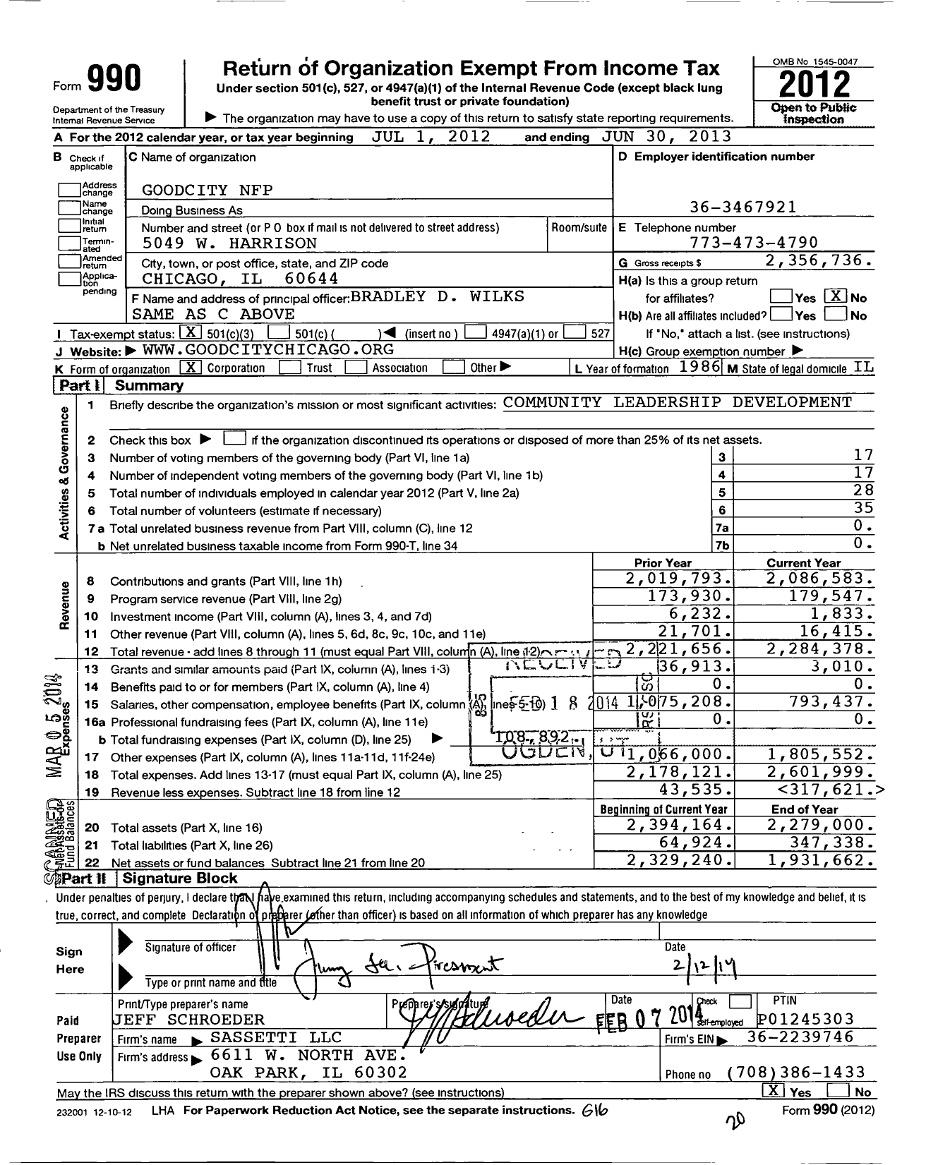 Image of first page of 2012 Form 990 for Goodcity Chicago