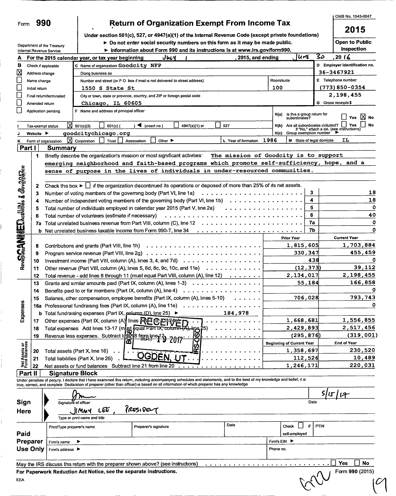 Image of first page of 2015 Form 990 for Goodcity Chicago