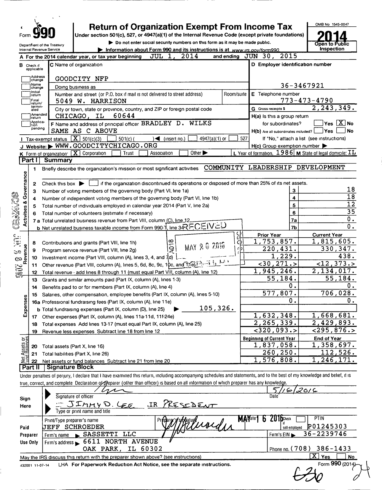 Image of first page of 2014 Form 990 for Goodcity Chicago
