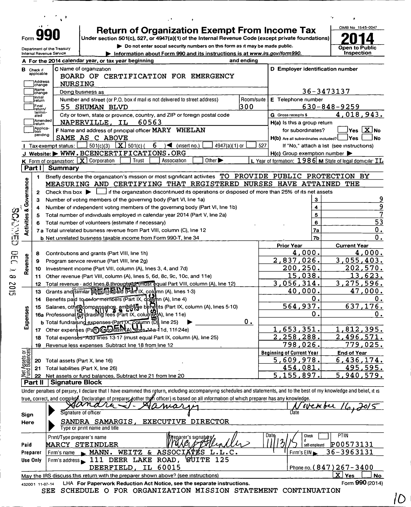 Image of first page of 2014 Form 990O for Board of Certification for Emergency Nursing (BCEN)