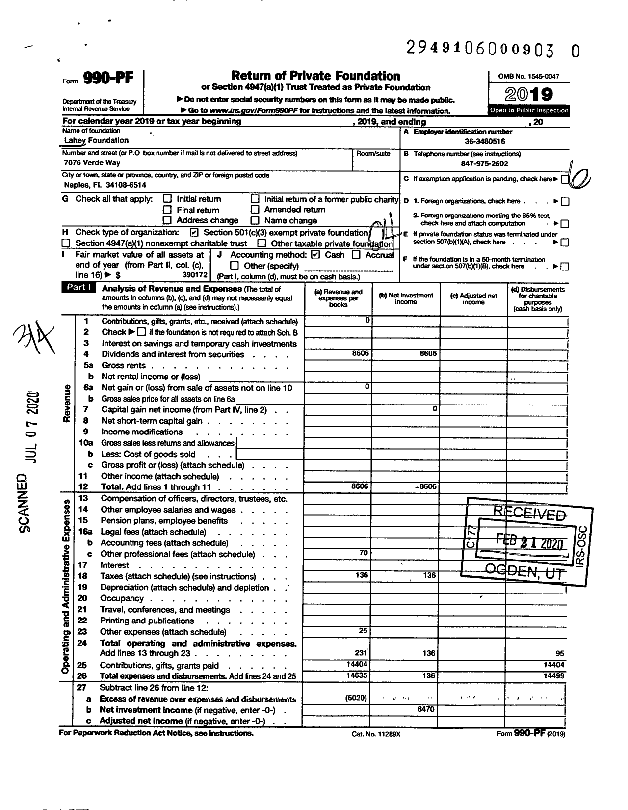 Image of first page of 2019 Form 990PR for Lahey Foundation