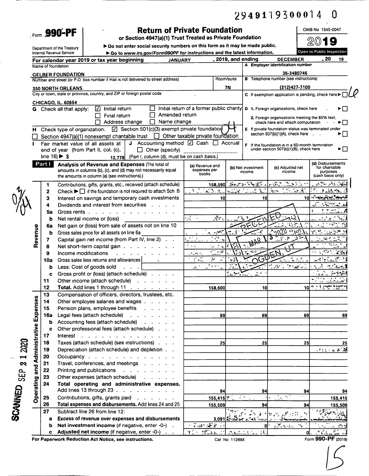 Image of first page of 2019 Form 990PR for Gelber Foundation Gelber Foundation