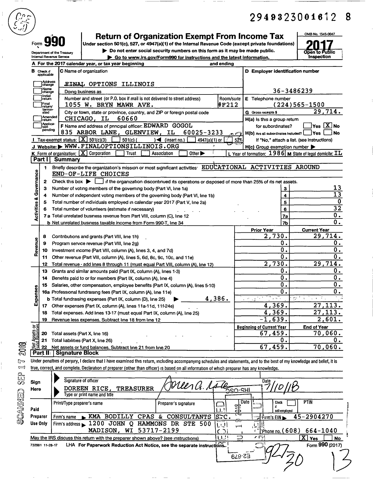 Image of first page of 2017 Form 990 for Final Options Illinois