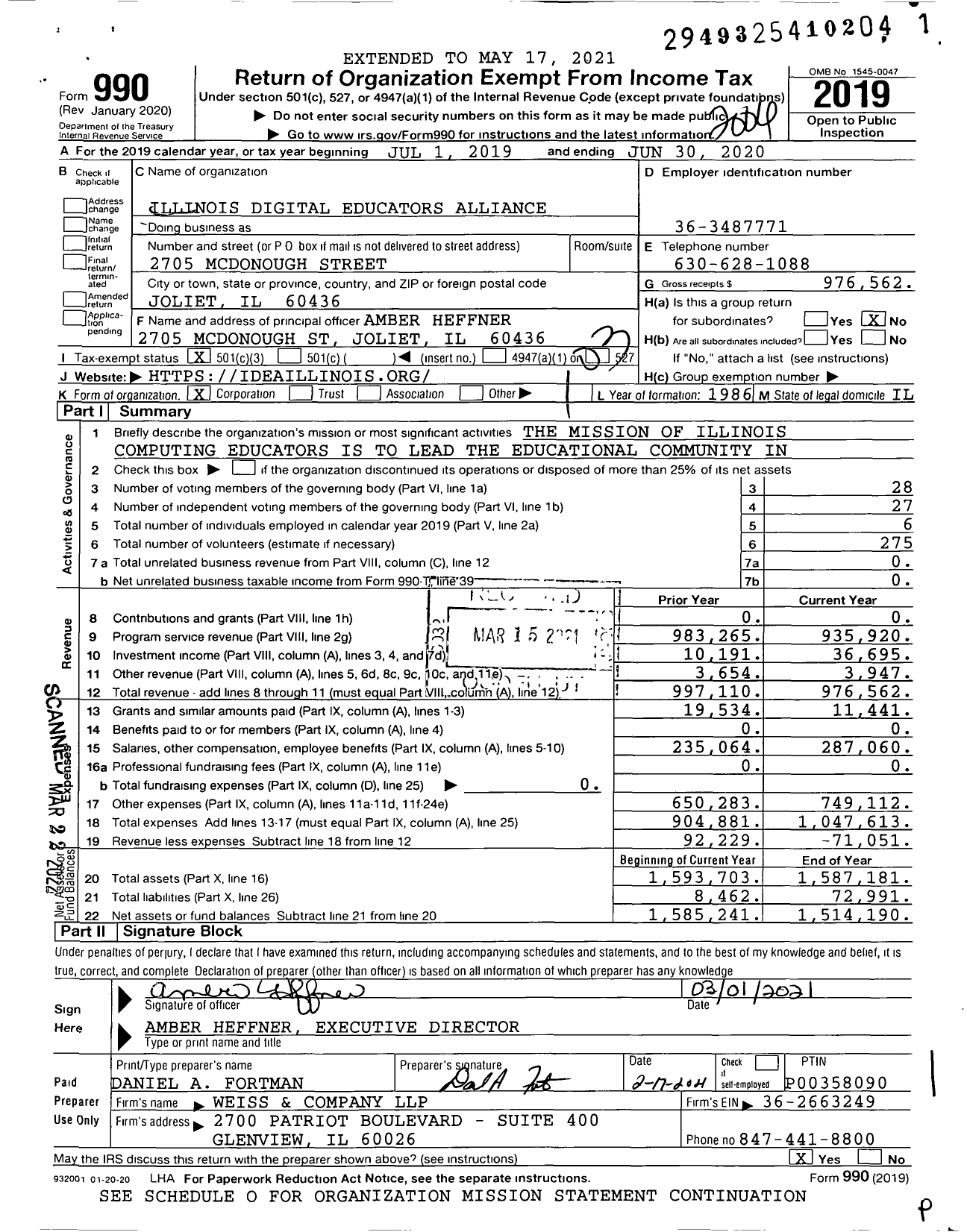 Image of first page of 2019 Form 990 for Illinois Digital Educators Alliance (ICE)