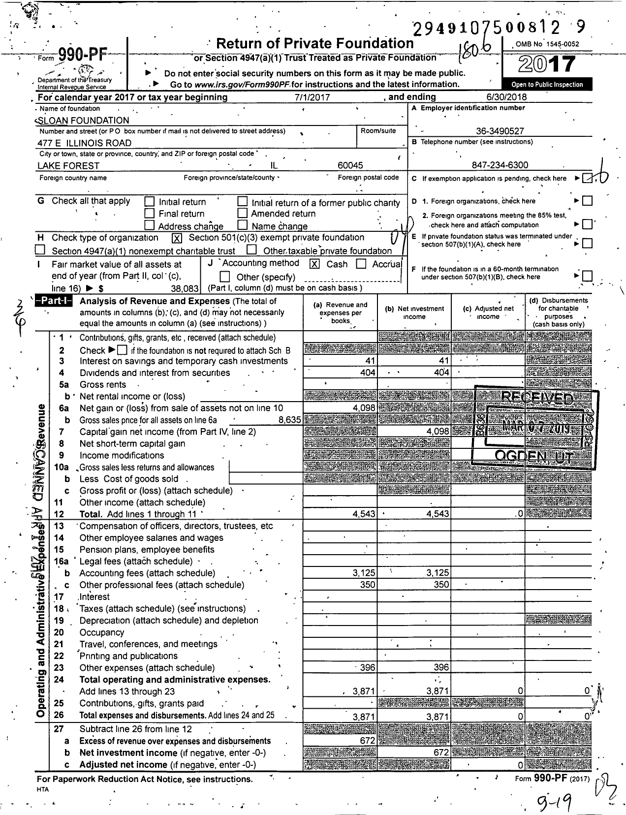 Image of first page of 2017 Form 990PF for Sloan Foundation