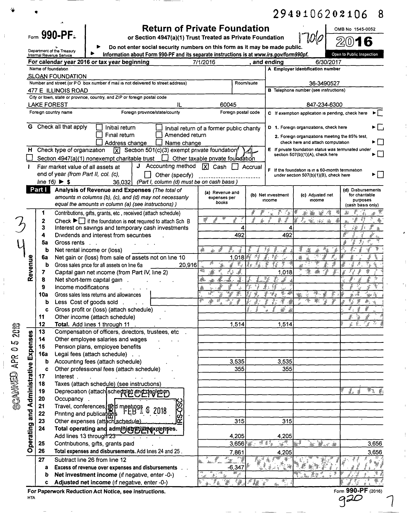 Image of first page of 2016 Form 990PF for Sloan Foundation