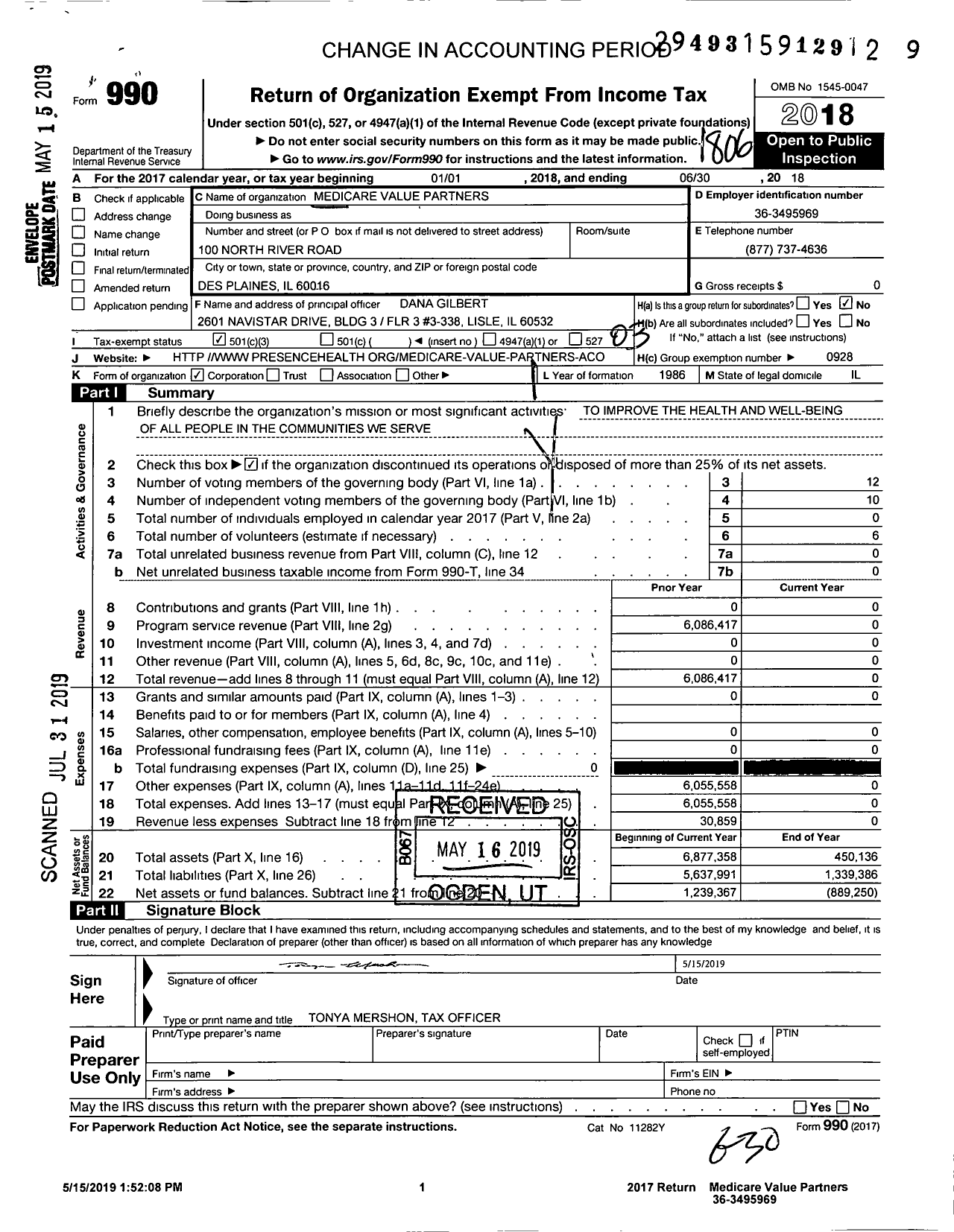 Image of first page of 2017 Form 990 for AMITA Health Holy Family Medical Center Des Plaines