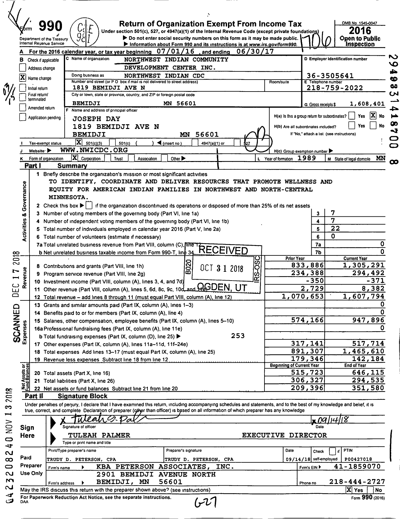 Image of first page of 2016 Form 990 for Northwest Indian Community Development Center