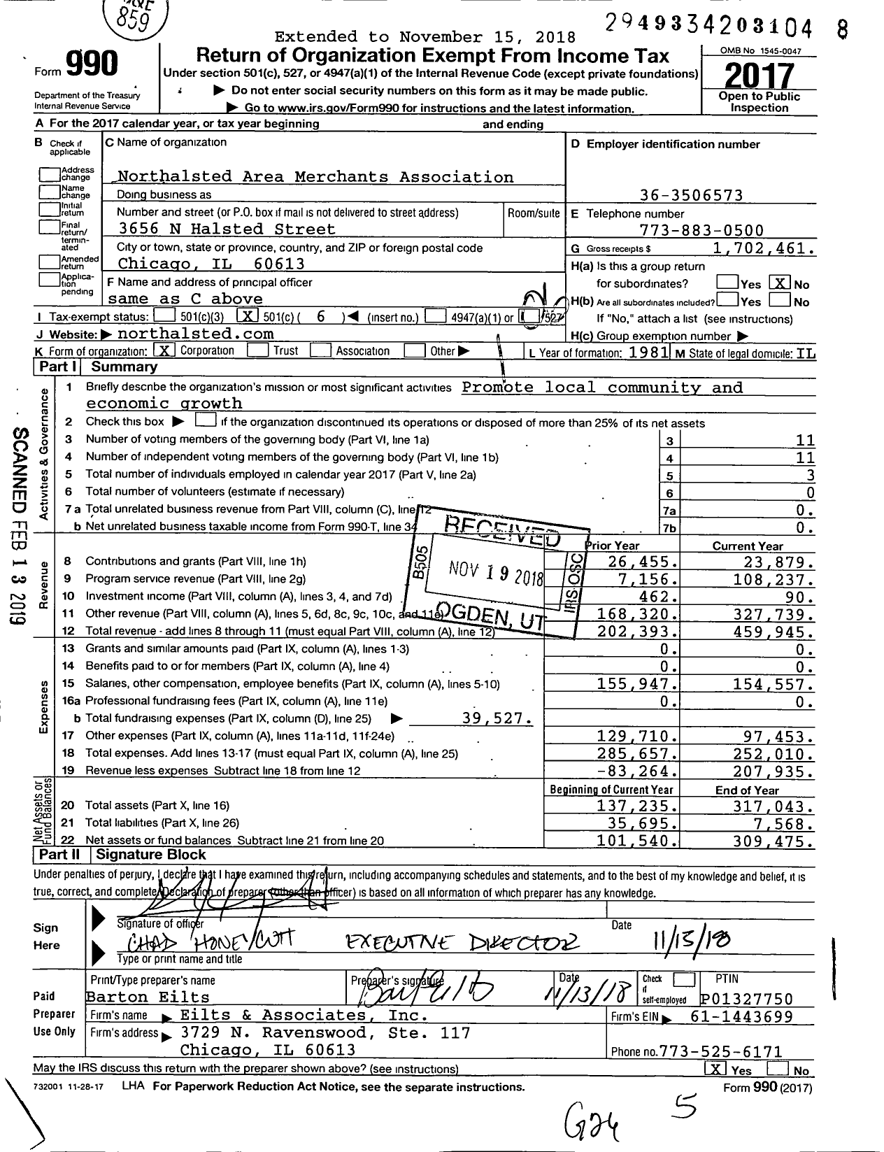 Image of first page of 2017 Form 990O for Northalsted Area Merchants Association