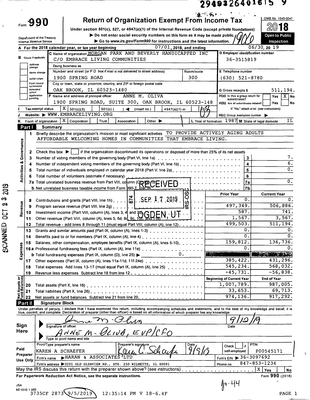 Image of first page of 2018 Form 990 for Morgan Park and Beverly Handicapped