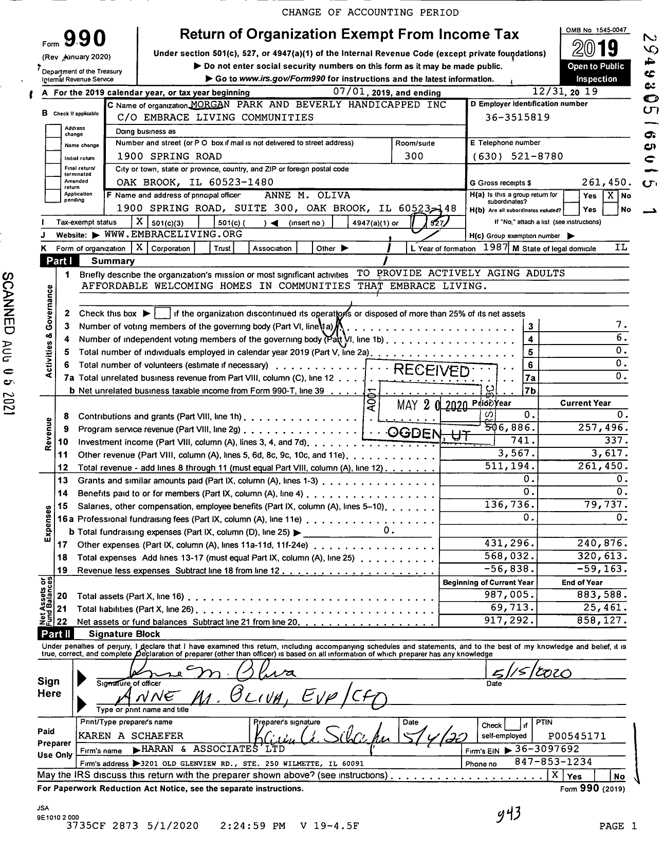 Image of first page of 2019 Form 990 for Morgan Park and Beverly Handicapped