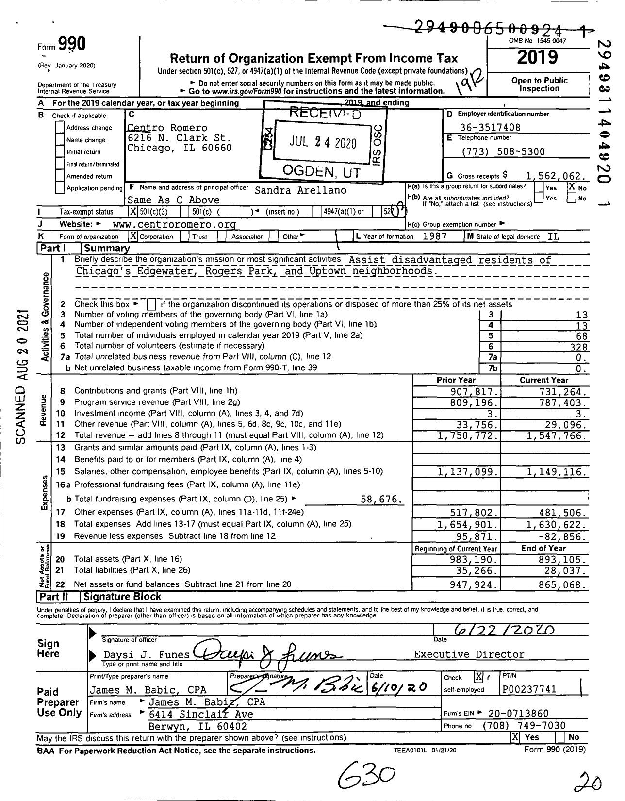 Image of first page of 2019 Form 990 for Centro Romero