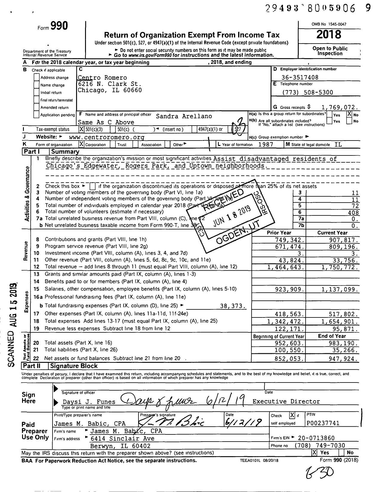 Image of first page of 2018 Form 990 for Centro Romero