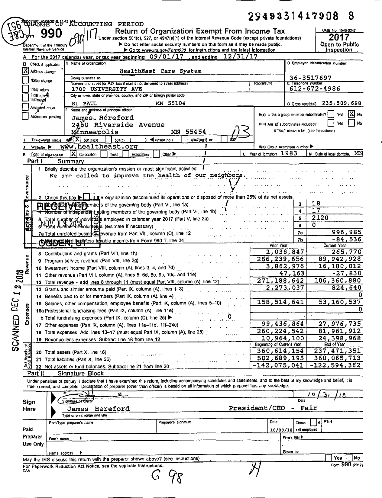 Image of first page of 2017 Form 990 for Fairview Bethesda Hospital