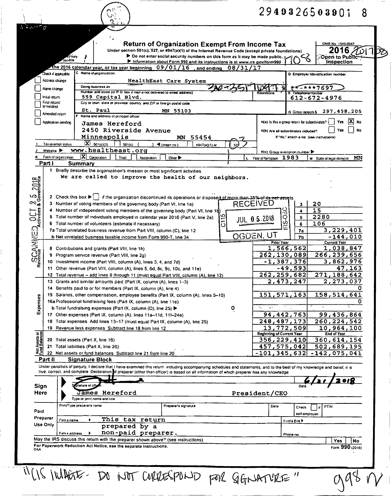 Image of first page of 2016 Form 990 for Fairview Bethesda Hospital