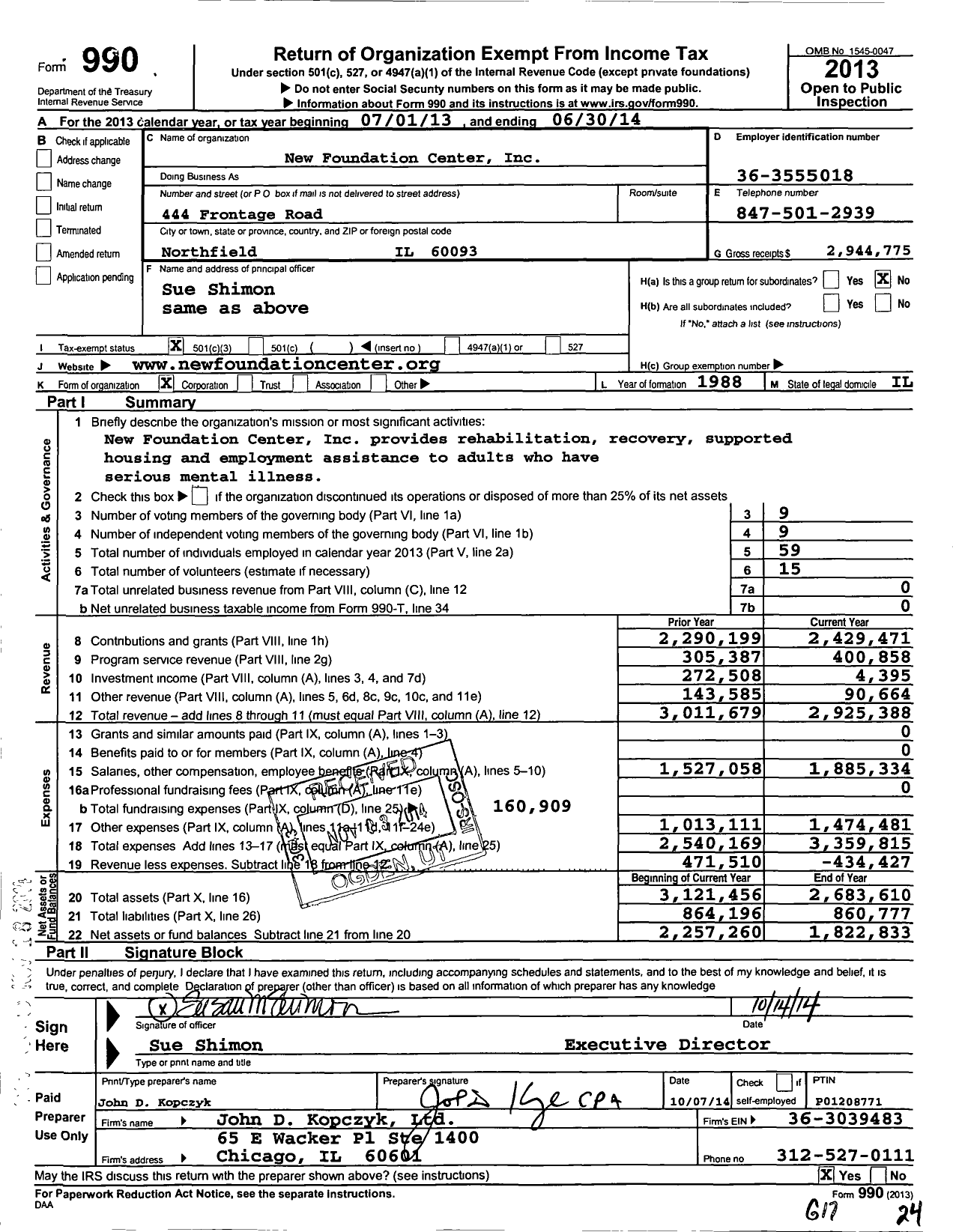 Image of first page of 2013 Form 990 for New Foundation Center
