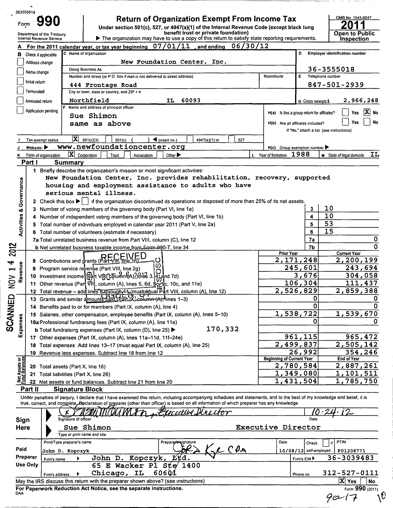 Image of first page of 2011 Form 990 for New Foundation Center