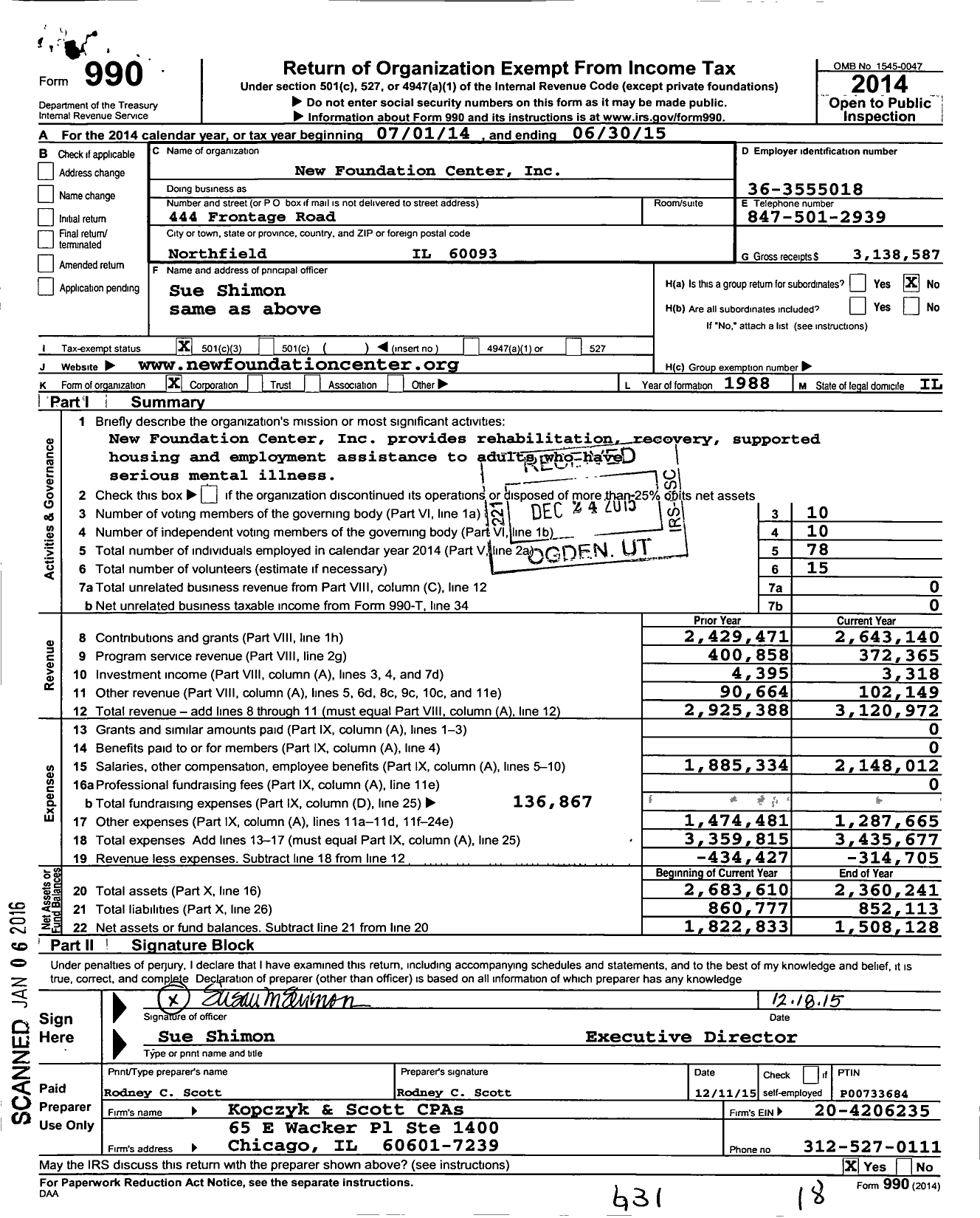 Image of first page of 2014 Form 990 for New Foundation Center