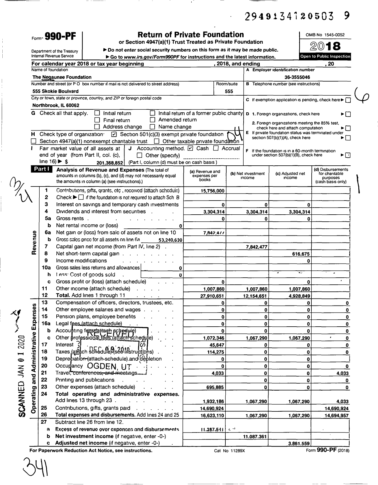 Image of first page of 2018 Form 990PF for Negaunee Foundation