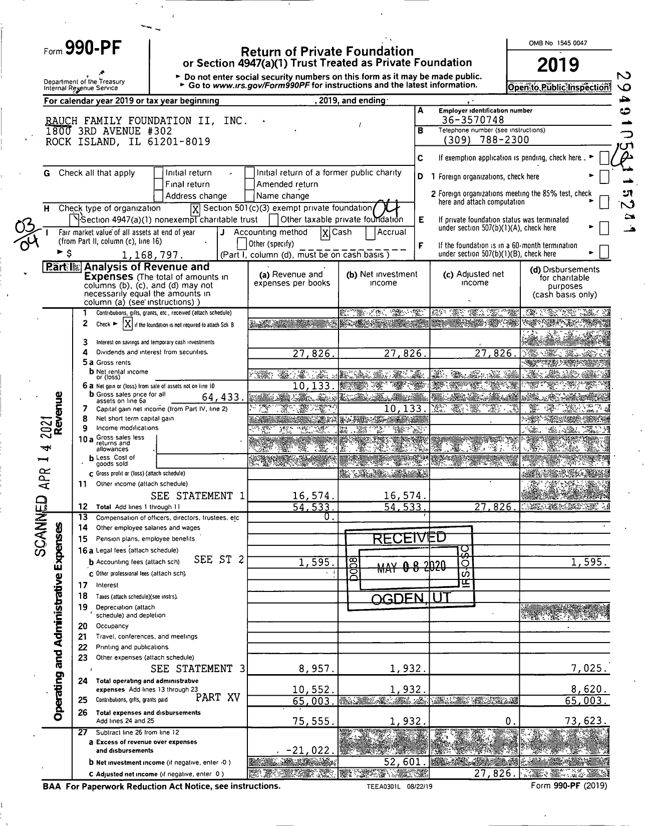 Image of first page of 2019 Form 990PF for Rauch Family Foundation Ii