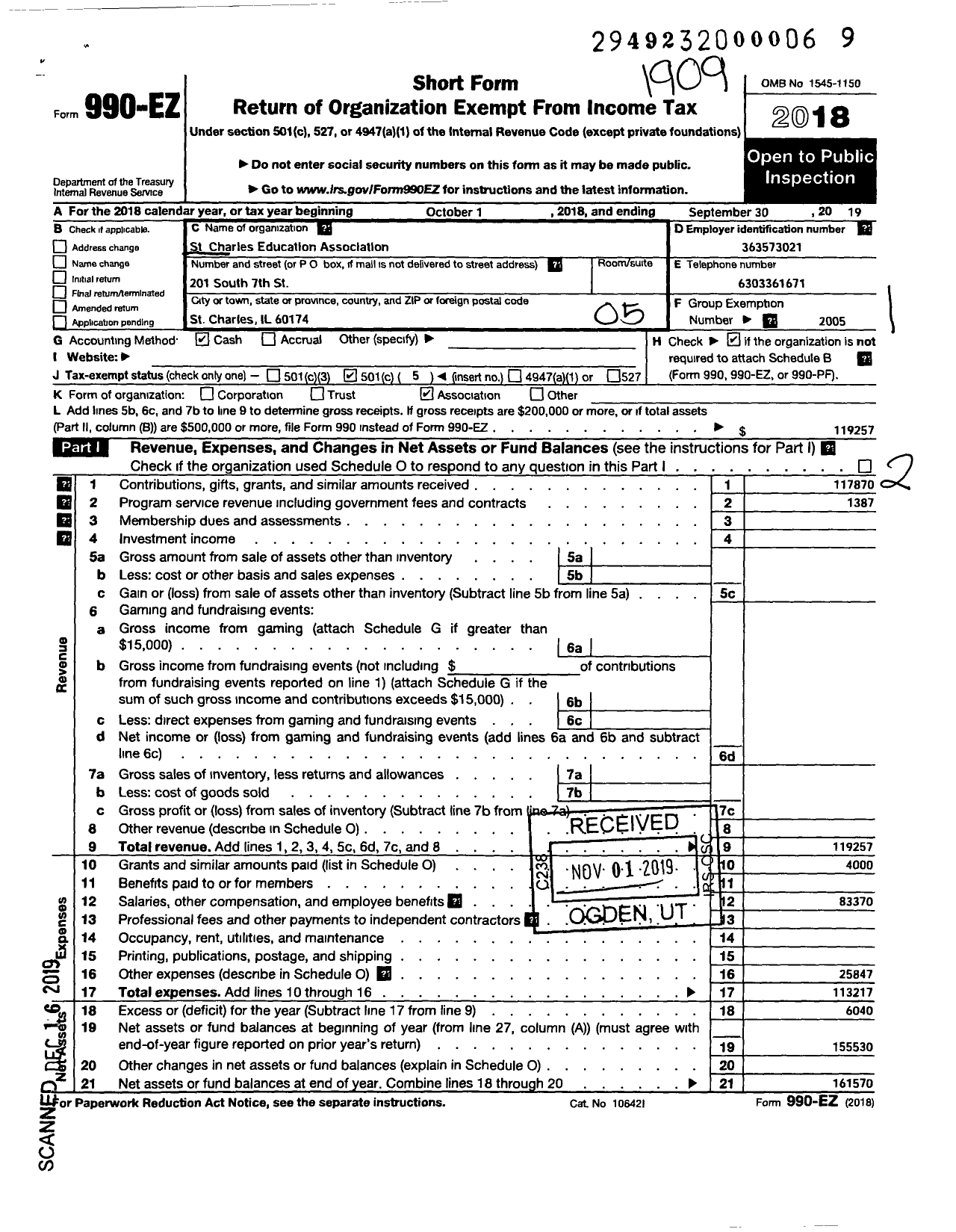 Image of first page of 2018 Form 990EO for Illinois Education Association - St Charles Education Association