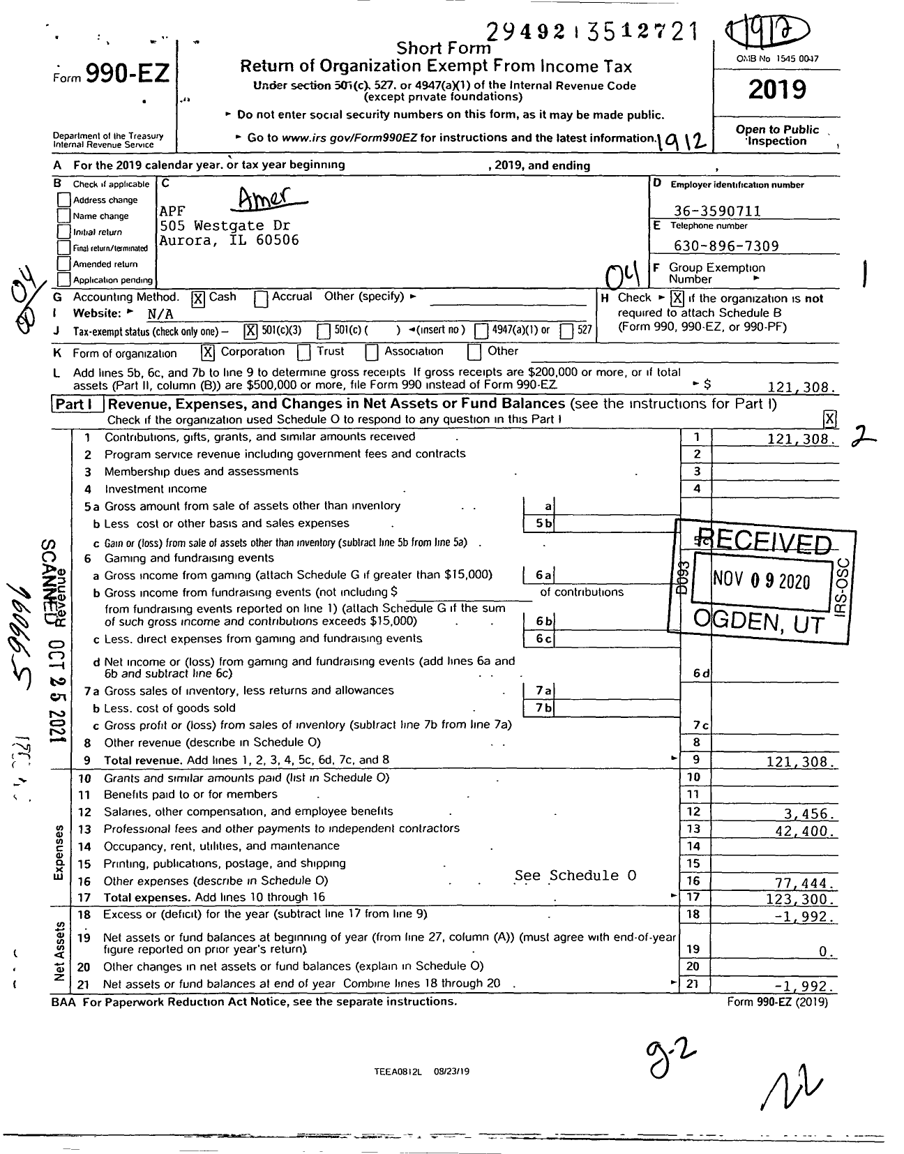 Image of first page of 2019 Form 990EO for American Powerlifting Federation (APF)