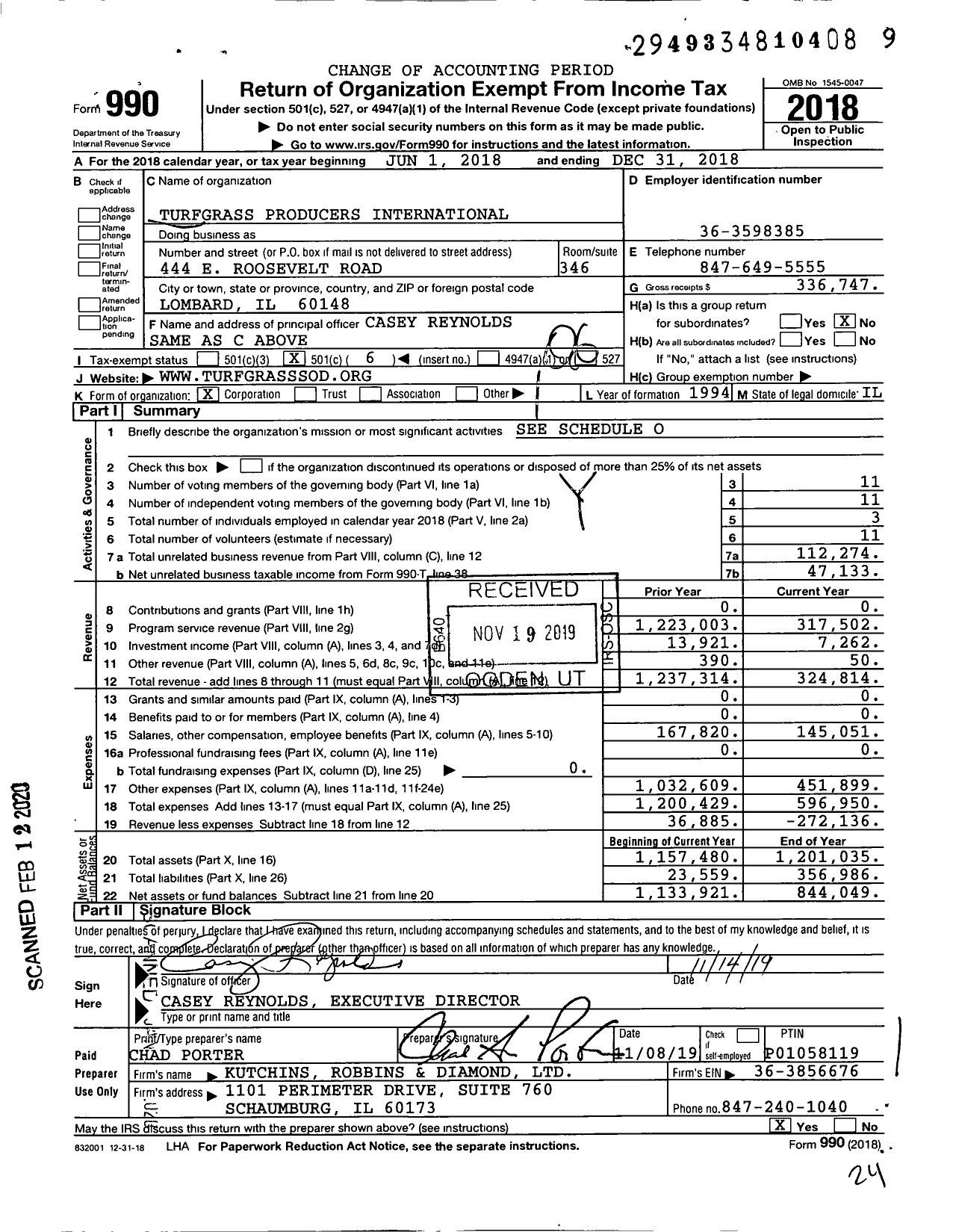 Image of first page of 2018 Form 990O for Turfgrass Producers International