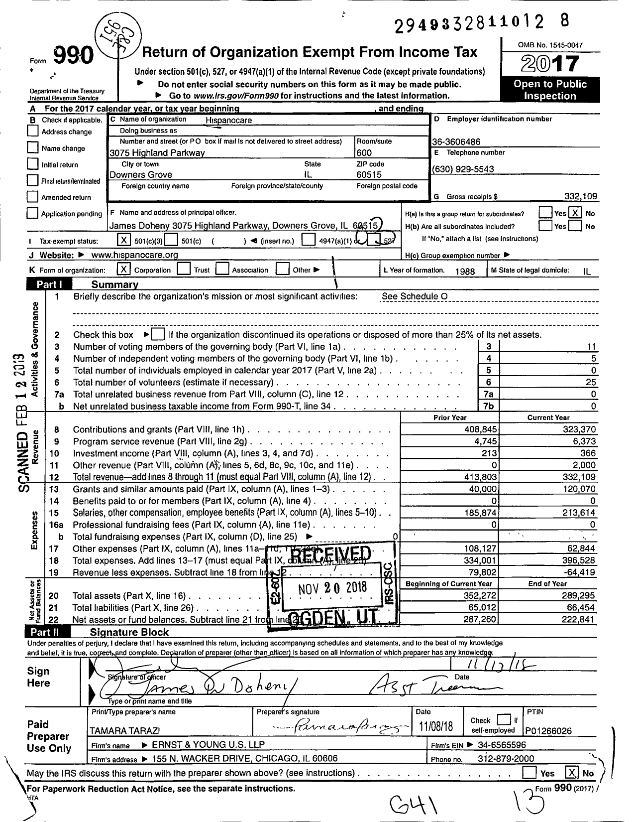 Image of first page of 2017 Form 990 for Hispanocare