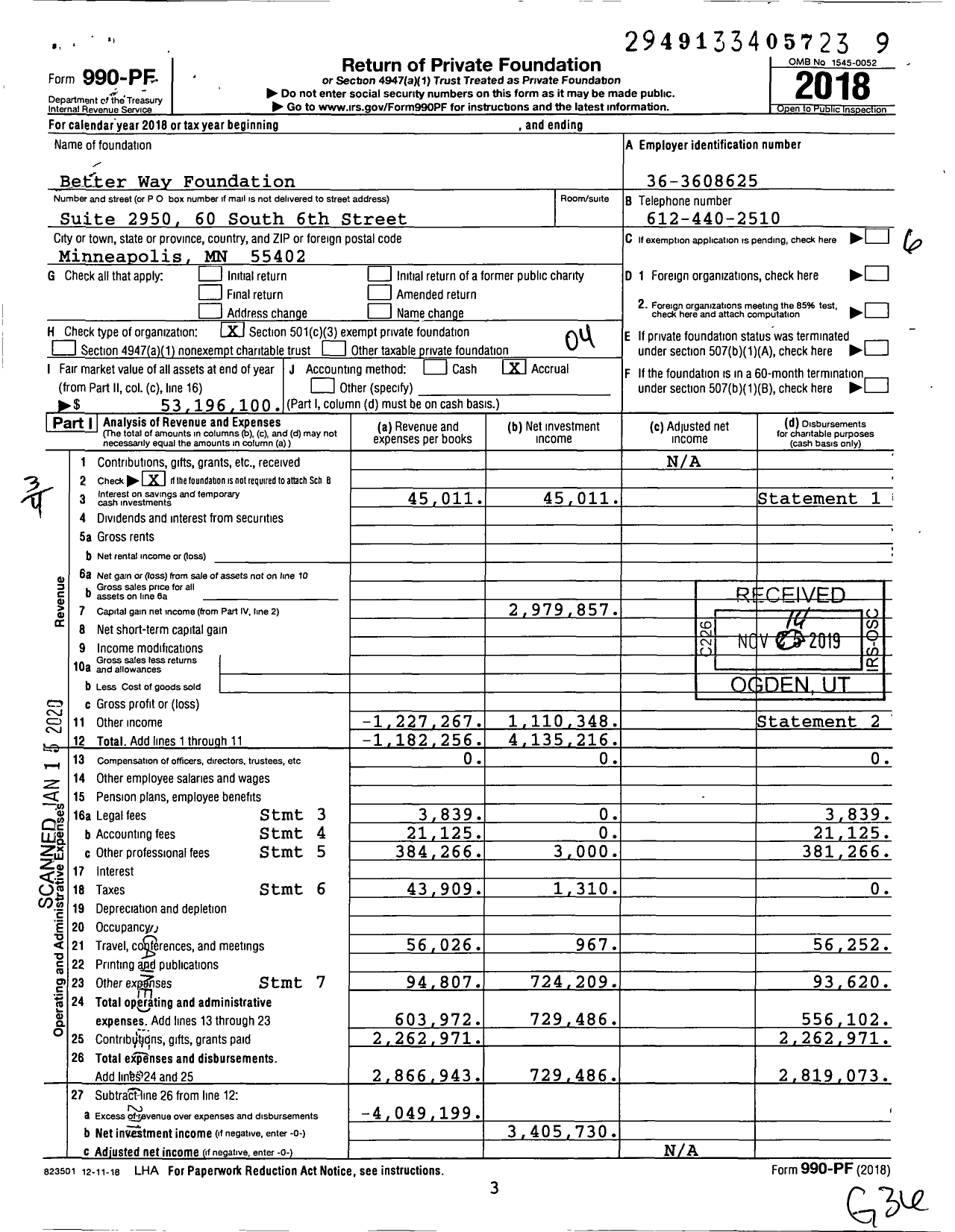 Image of first page of 2018 Form 990PF for Better Way Foundation