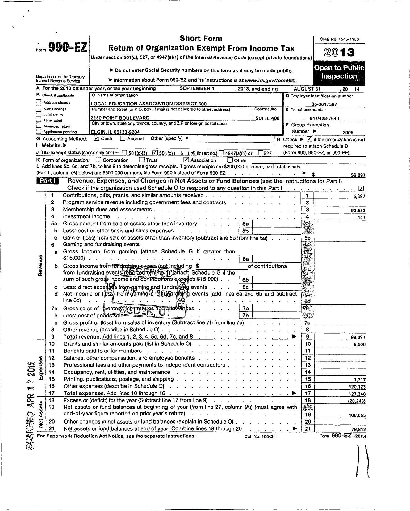 Image of first page of 2013 Form 990EO for Illinois Education Association - Local Educ Assoc Dist 300