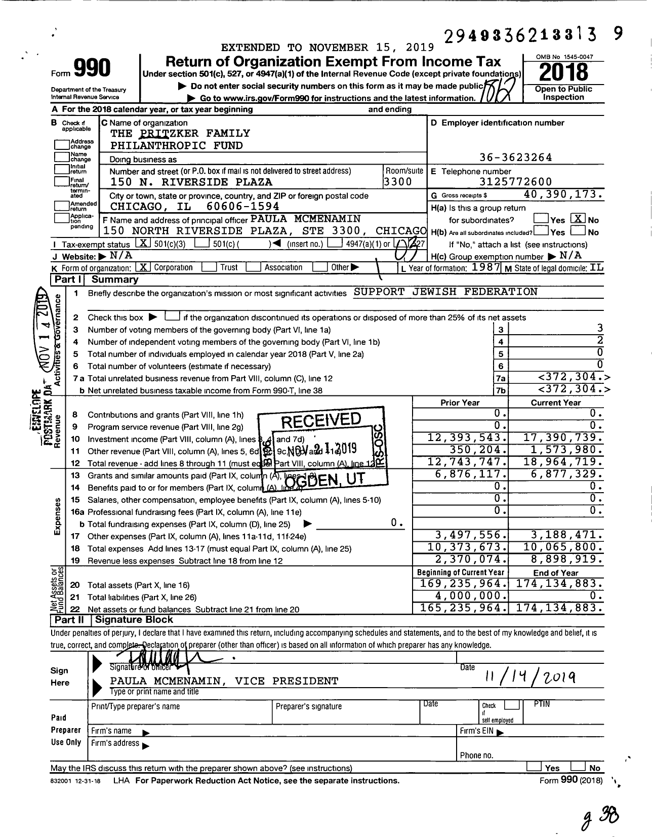 Image of first page of 2018 Form 990 for Pritzker Family Philanthropic Fund