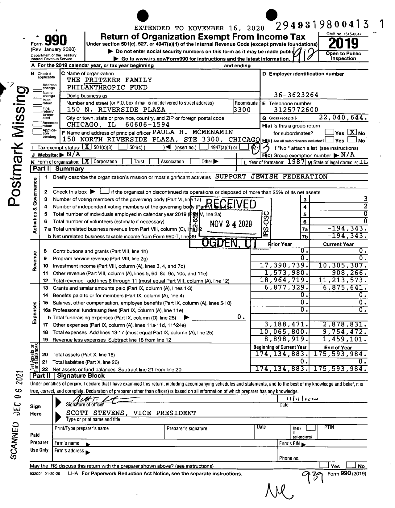 Image of first page of 2019 Form 990 for Pritzker Family Philanthropic Fund