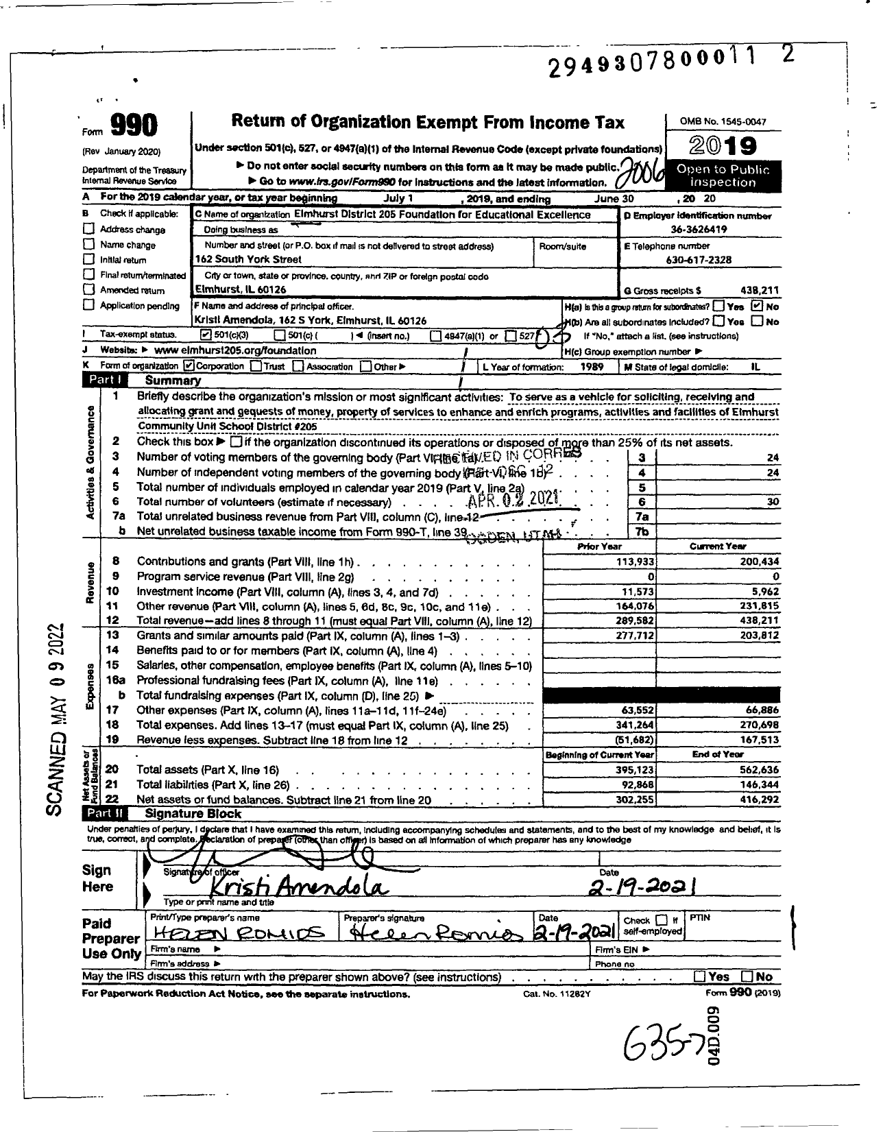 Image of first page of 2019 Form 990 for Elmhurst District 205 Foundation for Educational Excellence