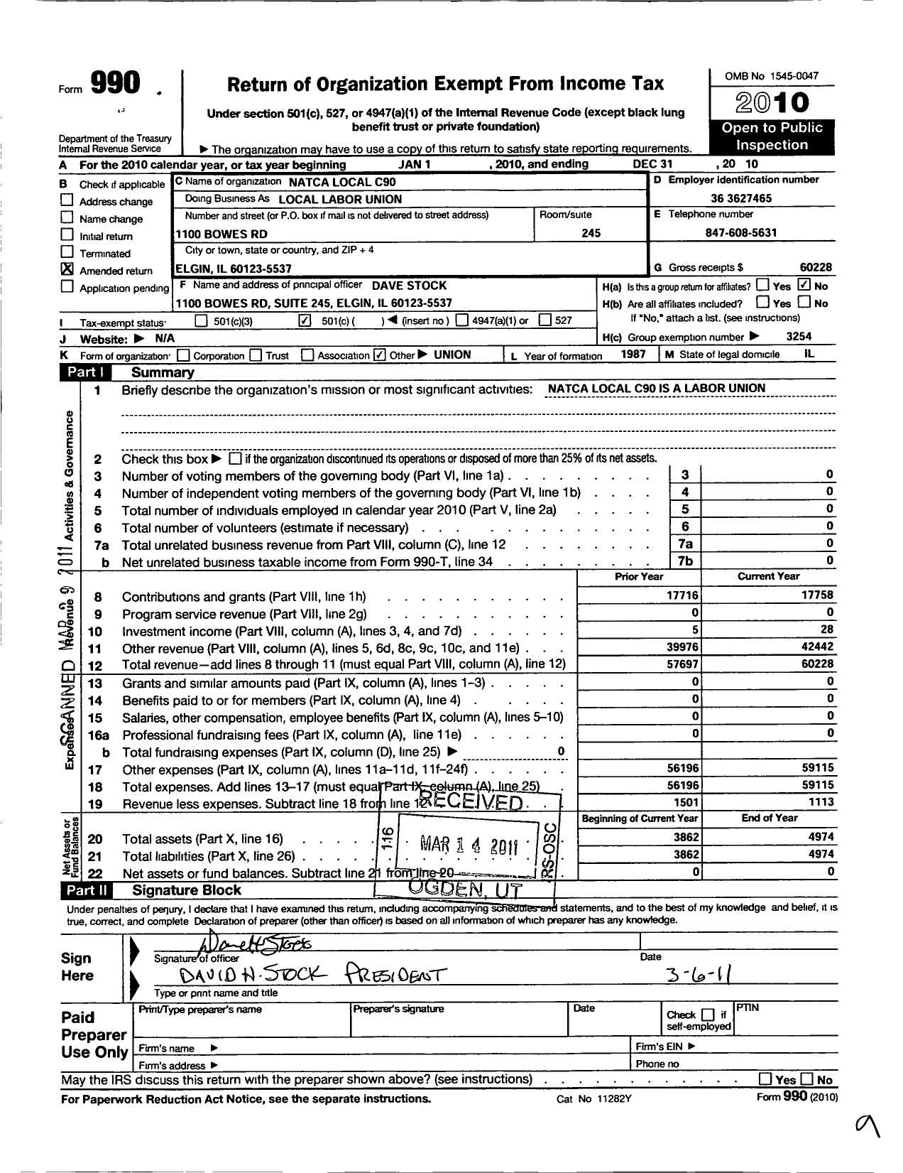 Image of first page of 2010 Form 990O for National Air Traffic Controllers Association / Local Labor Union