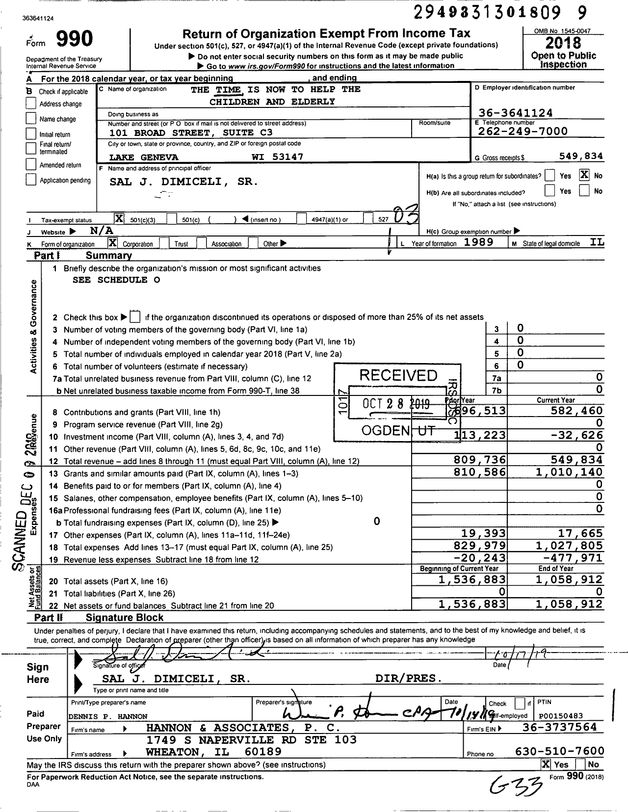Image of first page of 2018 Form 990 for The Time Is Now To Help