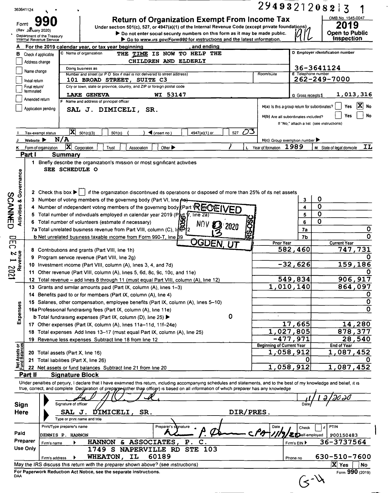 Image of first page of 2019 Form 990 for The Time Is Now To Help